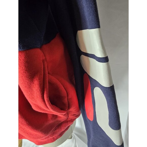 FILA Marzio Pullover Hoodie Mens M Navy & Red Drawstring Color Block - Picture 2 of 8